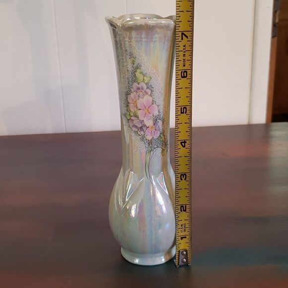 Vintage Iridescent Bud Vase with Floral Design - Picture 8 of 9